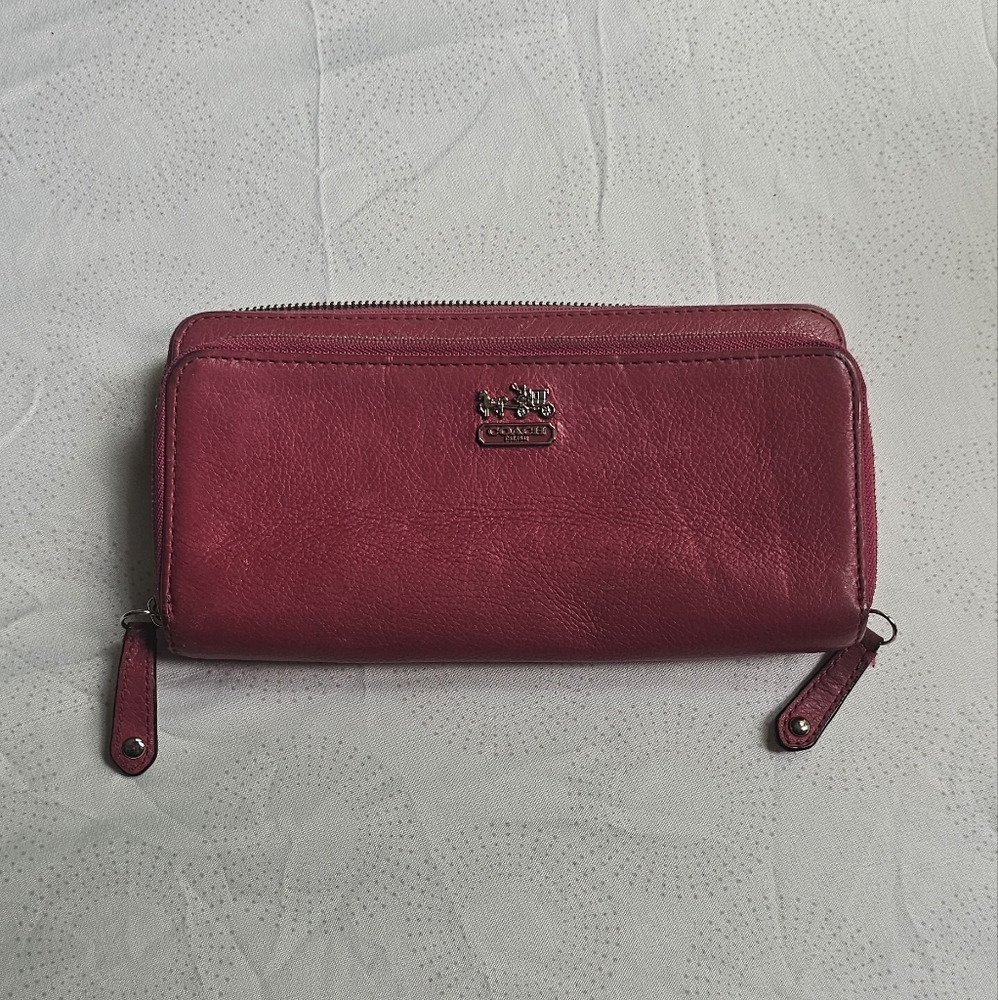 Coach Hot Pink Leather Wallet Silver Hardware.